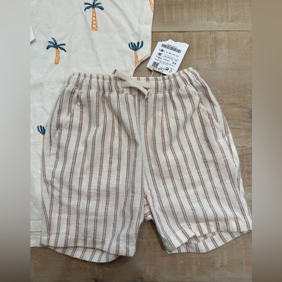 Zara boys tee shirt linen striped shorts matching set palm trees beach - Picture 2 of 12